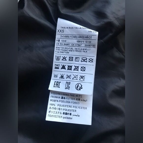 NWOT … UNITED COLORS OF BENETTON “Size: XXS - (3-4)” Zip-Up Jacket - Picture 4 of 4